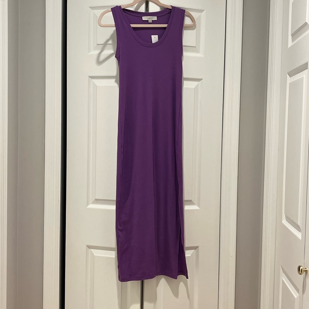 Cotton  Ribbed Purple Sleeveless Dress- Loft NWT